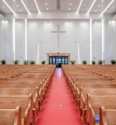 church sanctuary with pews
