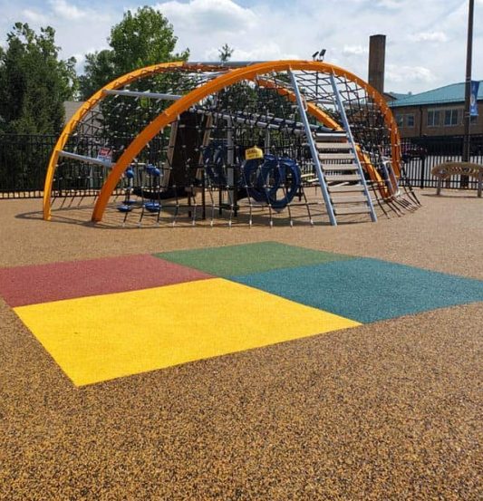 playground safety surfacing with 4 square design