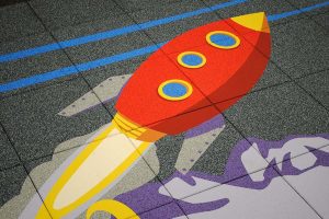 safety tiles with rocket ship design