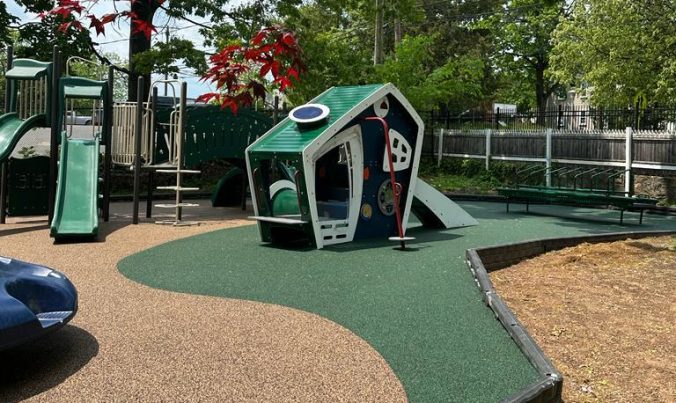 No Fault poured-in-place safety surfacing installed on a playground in Waterbury, CT